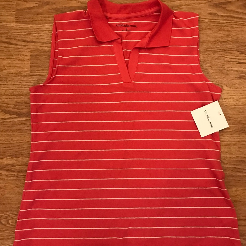 Pink/Coral Tank with White Stripes - NWT